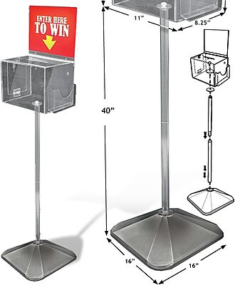 Azar Displays Extra-Large Pedestal Lottery Box With Pocket, 57-3/4in H x 16in W x 16in D, Clear