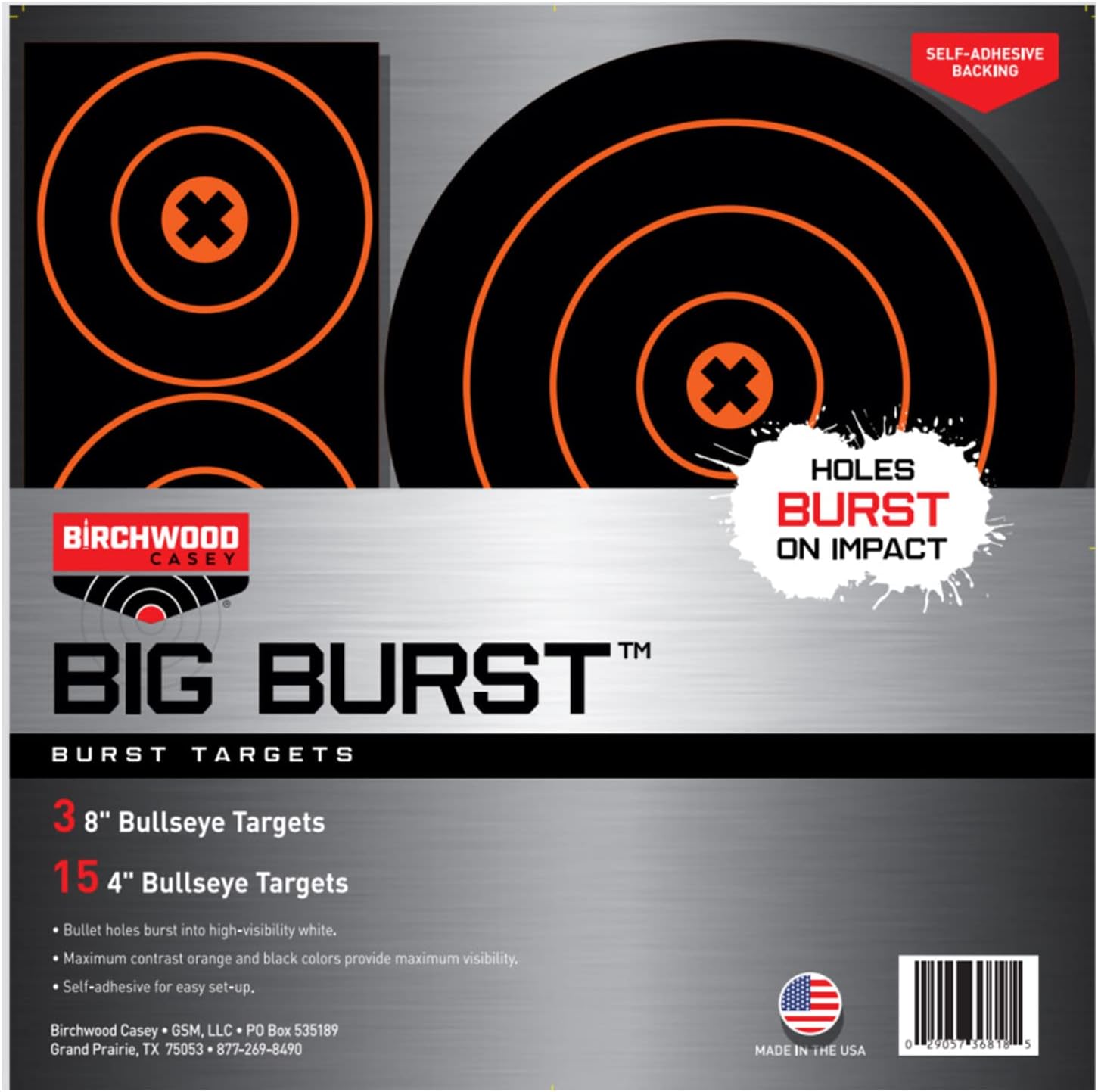 BIRCHWOOD CASEY Big Burst Bull's Eye Always Flat Adhesive Back Shooting Training Reactive Targets