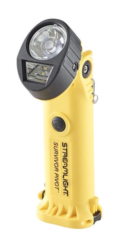 Streamlight 91810 Survivor Pivot 325-Lumen Right Angle Articulating Dual Beam Flashlight with Alkaline Batteries and Clip, Yellow