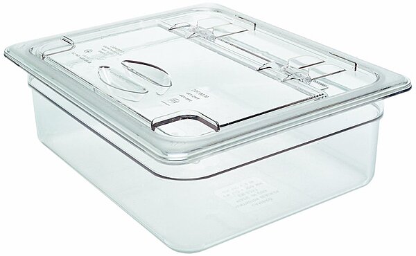 Cambro 60CWLN135 FlipLid Food Pan Cover, 1/6 Size, Notched Hinged, Clear