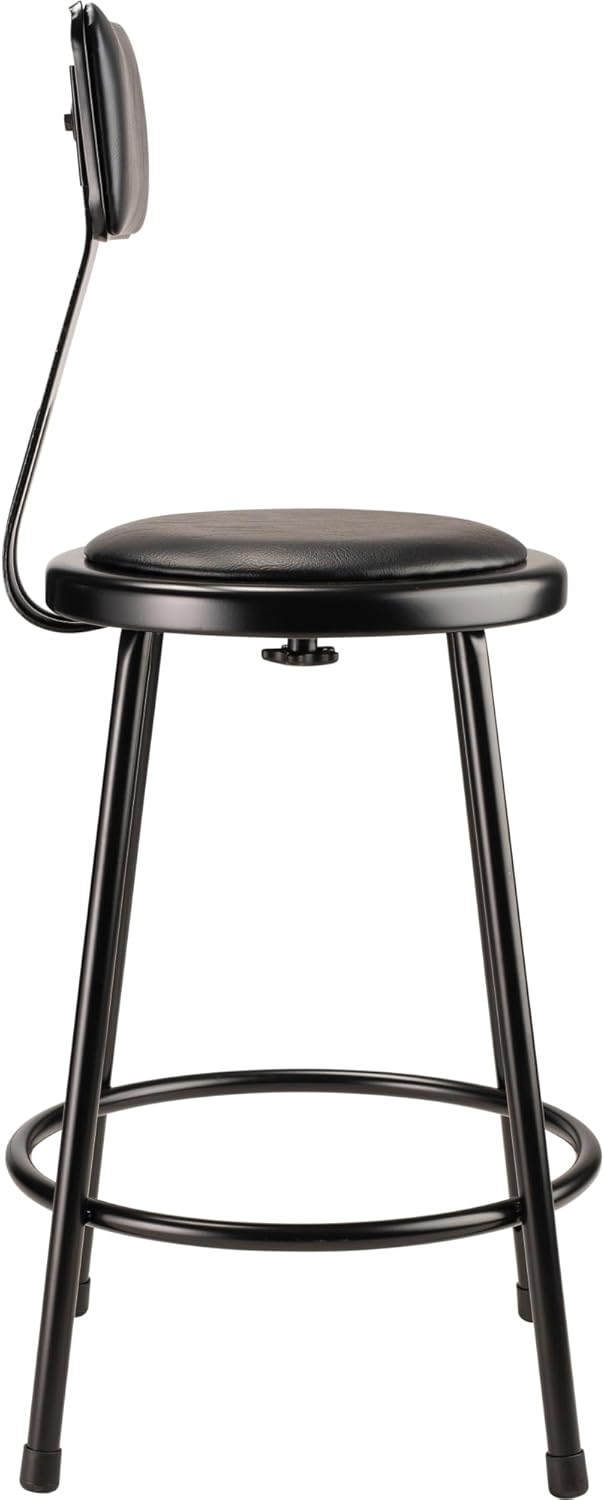 National Public Seating 6400 Vinyl Task Stool, With Backrest, 37in-39inH, Black