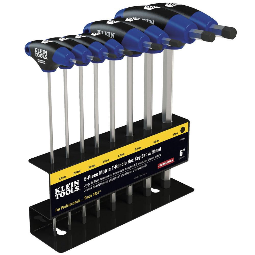 Klein Tools JTH98M T-Handle Hex Key Set, Metric Sizes Allen Wrench Set with 9-Inch Blades, Stand Included, 8-Piece