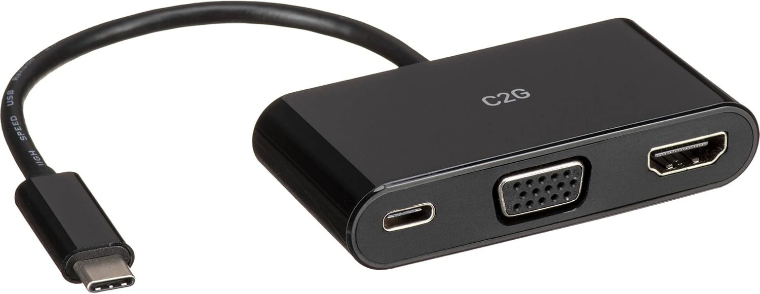 C2G USB-C® to 4K HDMI® and VGA Multiport Adapter with Power Delivery up to 60W - Black