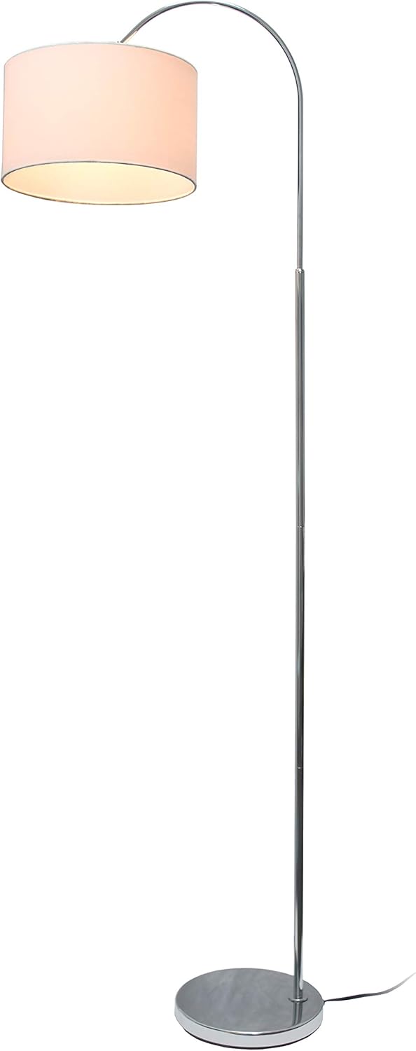 Simple Designs LF2005-WHT Arched Brushed Nickel Floor Lamp with White Fabric Shade White No Bulb
