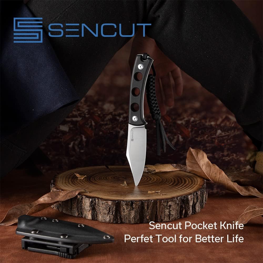 SENCUT Waxahachie Fixed Blade Knife, Full Tang Clip Point Satin 9Cr18MoV Blade with G10 Handle, Kydex Sheath