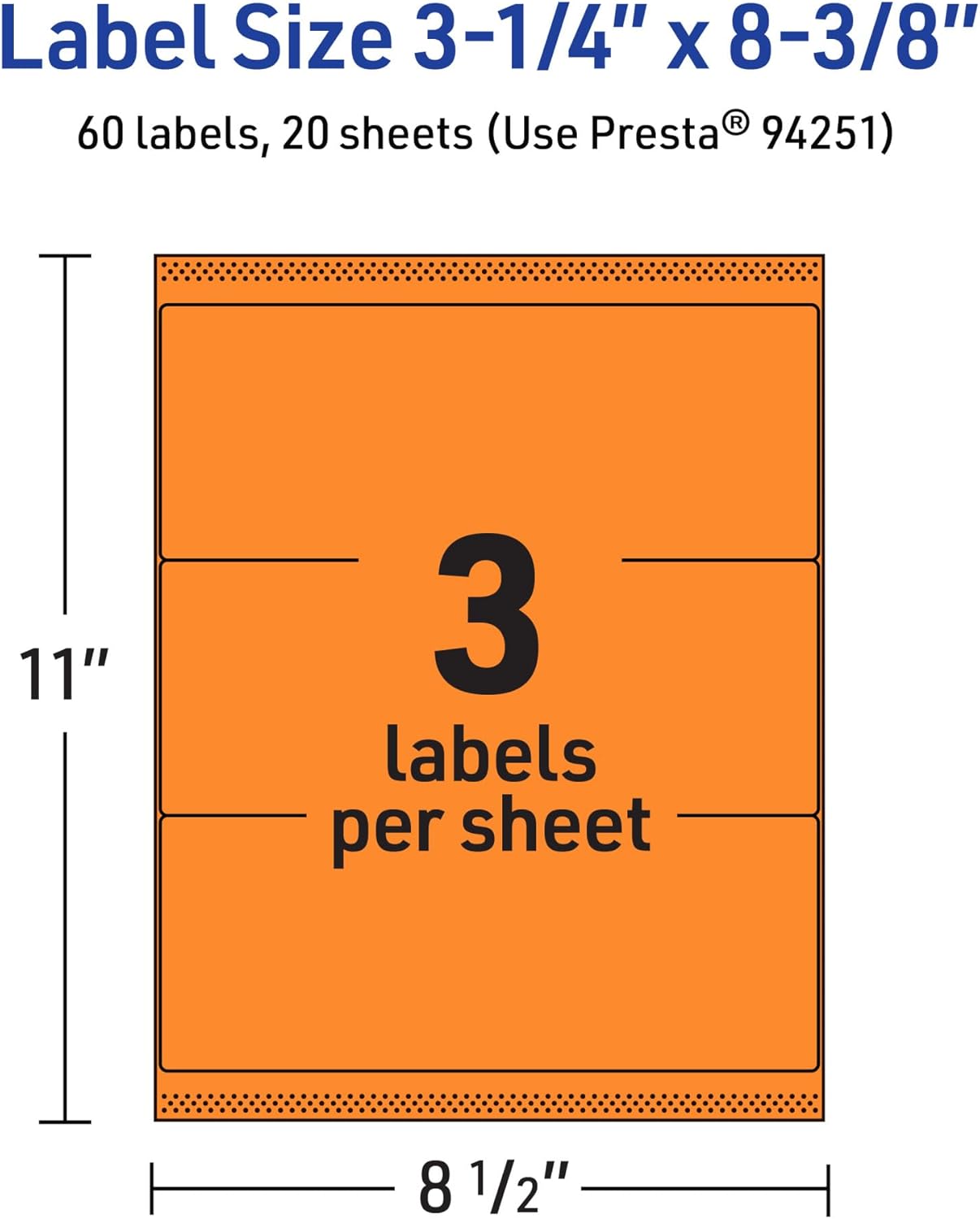Avery Bright Orange Rectangle Labels 3-1/4" x 8-3/8"