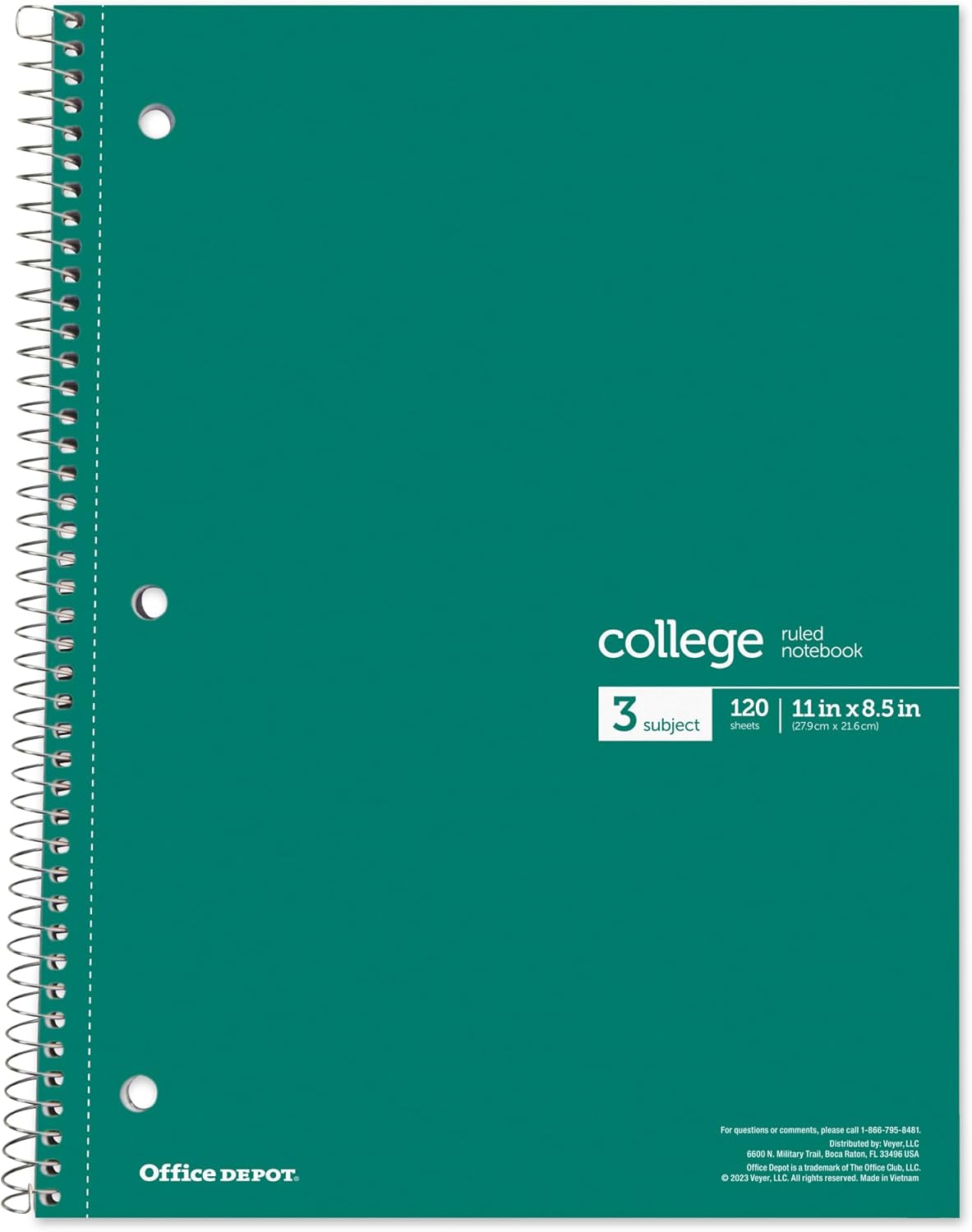 Office Depot® Wirebound Notebooks, 8-1/2" x 11", 3 Subjects, College Ruled, 120 Sheets, Assorted Colors, Pack Of 6 Notebooks