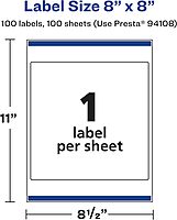 Avery Glossy Clear Square Labels, Sure Feed Technology, 8" x 8", Laser/Inkjet Printable