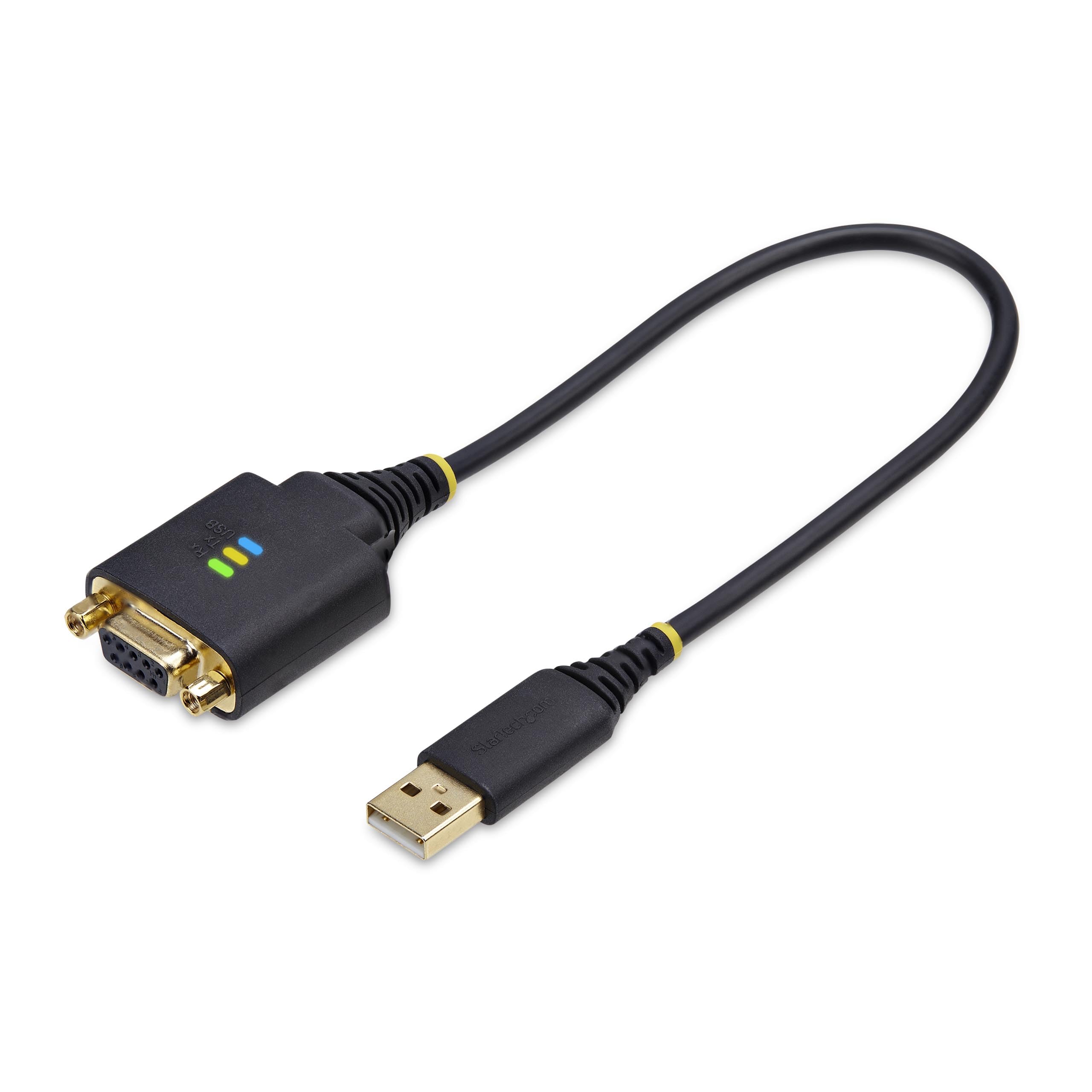 StarTech.com 1ft/30cm USB to Null Modem Serial Adapter Cable, COM Retention, FTDI, USB-A to RS232, Changeable DB9 Nuts/Screws