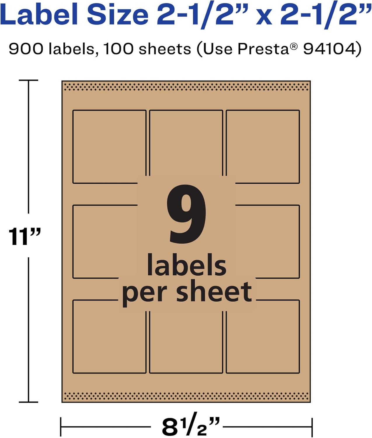 AVERY Kraft Brown Square Labels, Sure Feed Technology, 2.5" x 2.5"