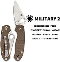 Spyderco Military 2 Folding Utility Pocket Knife - Ideal for Everyday Carry and Outdoor Adventures - G10 Handle, PlainEdge, 9.51-Inch Overall Length, 4-Inch Blade, Brown Canvas - C36MPCW2