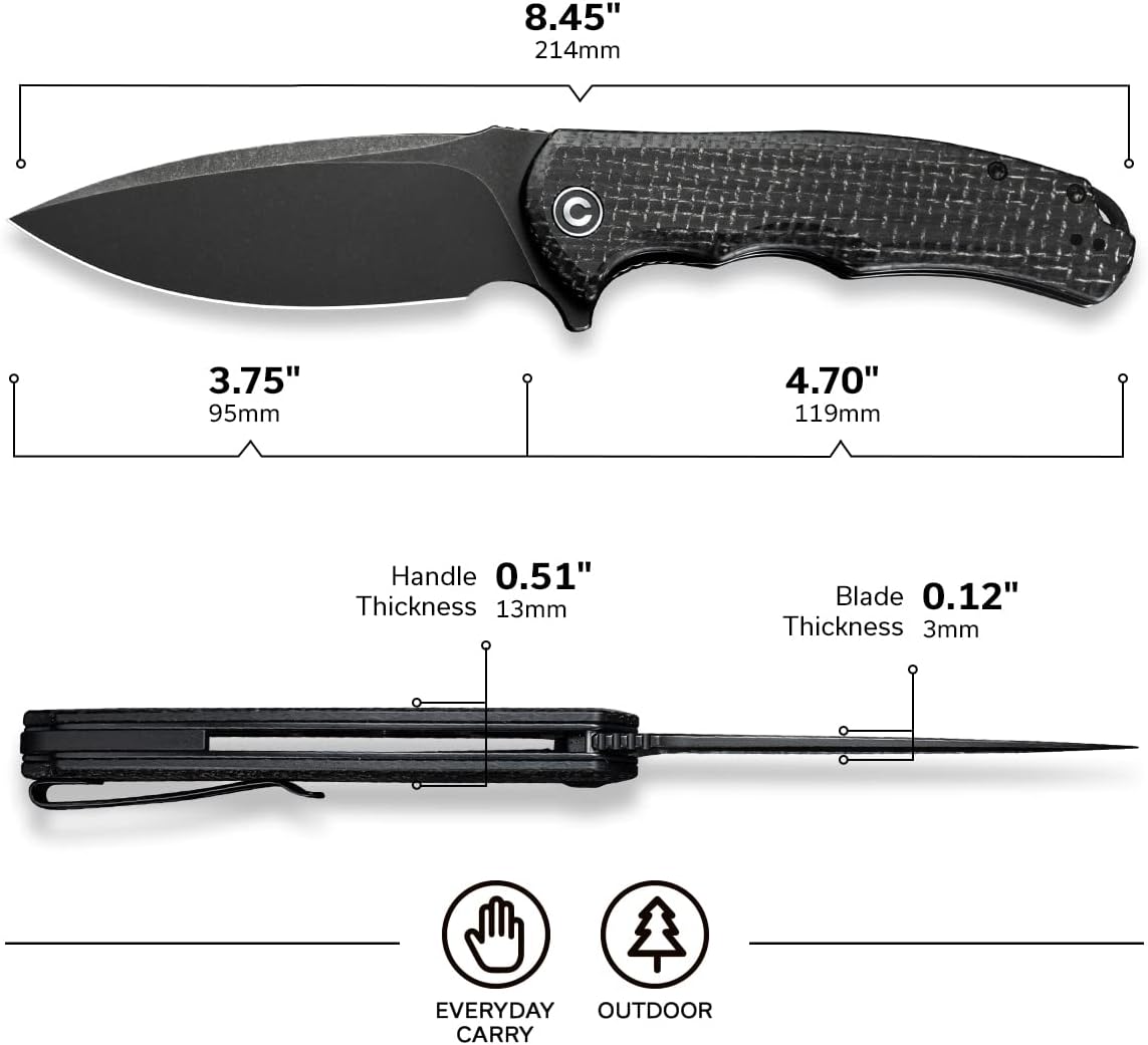 CIVIVI Praxis Flipper Folding Pocket Knife, 3.75" Black Stonewashed 9Cr18MoV