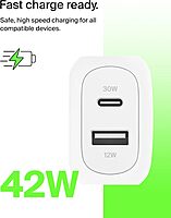 Belkin Dual Port Charger Block 42W, USB-C + USB-A Charger - Super Fast Charging - Samsung Galaxy S25, Apple iPhone 16, 15