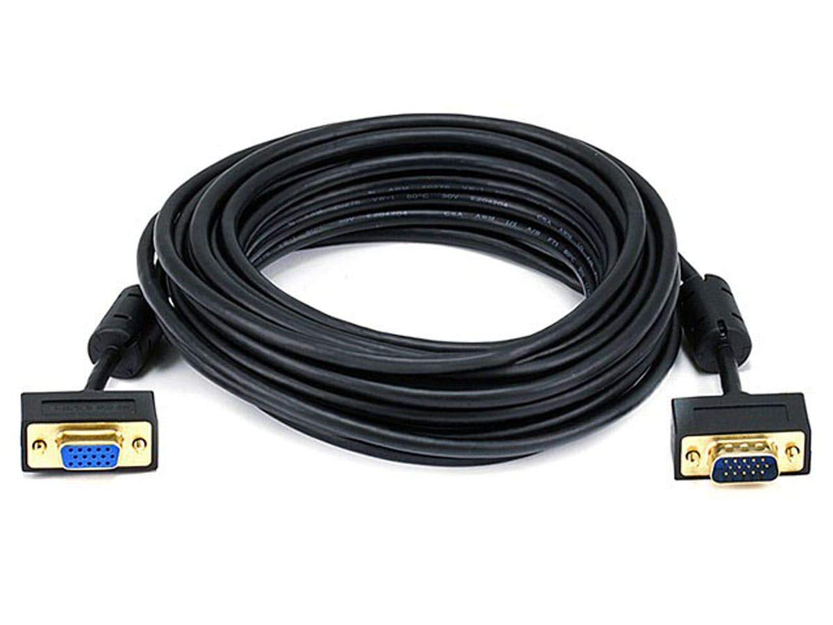 Monoprice Ultra Slim SVGA Super VGA M/F Monitor Cable with Ferrites, 30/32AWG, Gold Plated DE-15