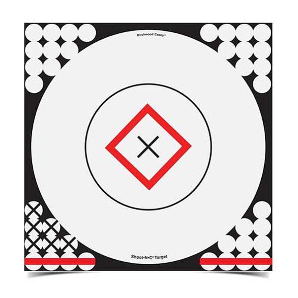 BIRCHWOOD CASEY Shoot-N-C 17.25" White & Black Open-Sight Reactive Target - Highly Visible Instant Feedback Self-Adhesive Shooting Target Stickers with Repair Paster - 5 Targets, 200 Pasters