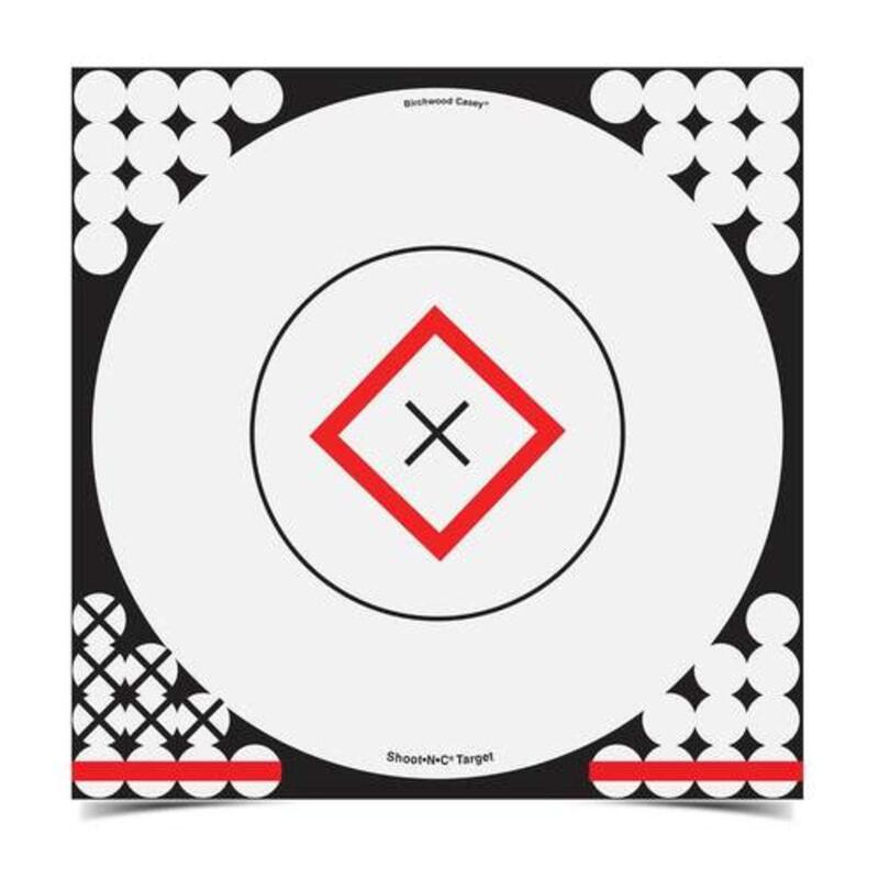 BIRCHWOOD CASEY Shoot-N-C 17.25" White & Black Open-Sight Reactive Target - Highly Visible Instant Feedback Self-Adhesive Shooting Target Stickers with Repair Paster - 5 Targets, 200 Pasters