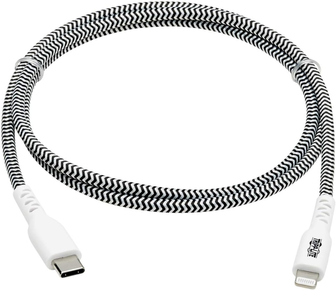 Tripp Lite Apple MFI Certified Cable, Lightning to USB-C Sync Charge Cord, Heavy-Duty Aramid Fiber, 3 ft. (M102-003-HD)