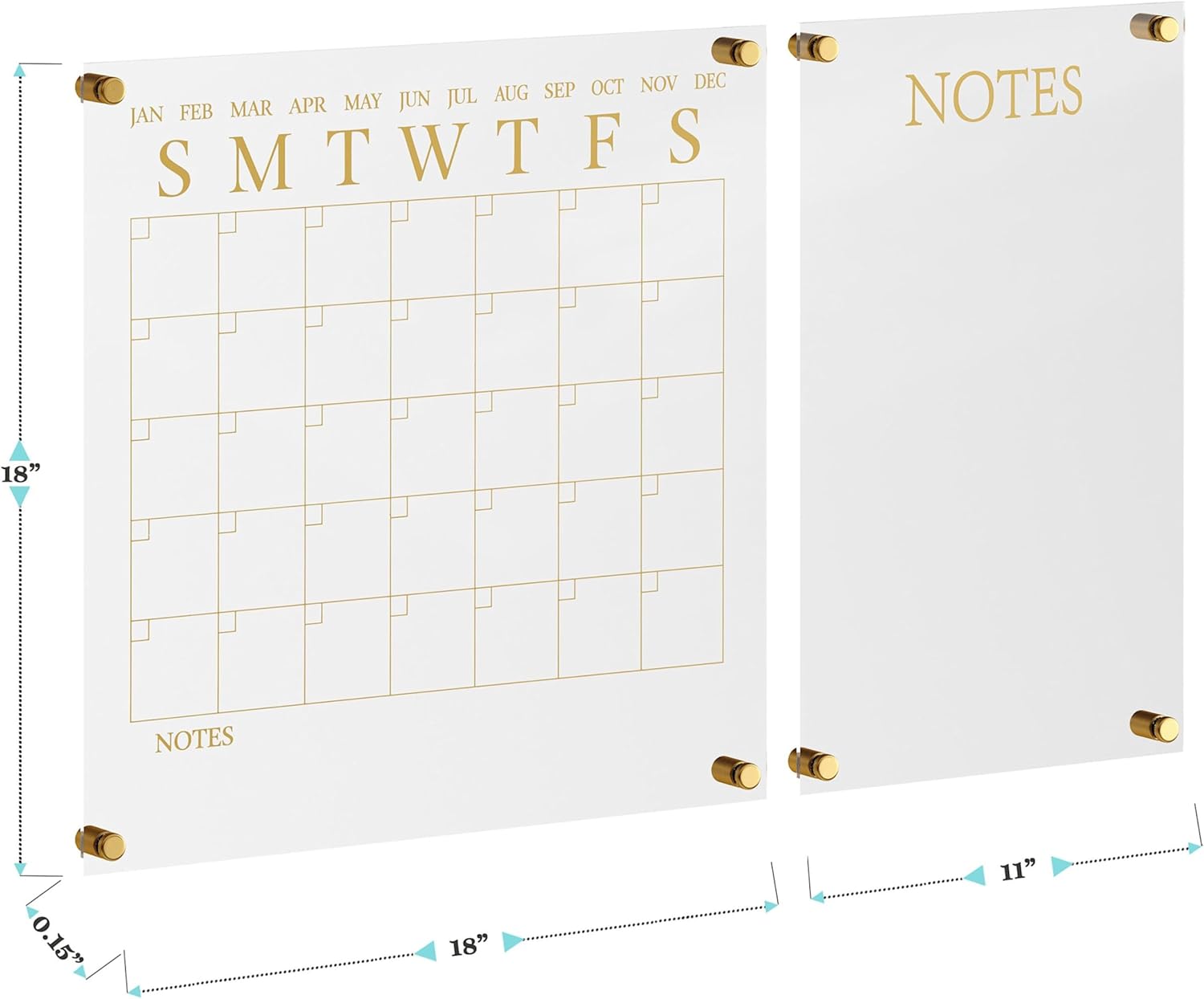 Martha Stewart Grayson Acrylic Wall Calendar and Notes Board with Dry Erase Marker