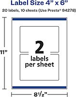 Avery Glossy White Rectangle Labels, Sure Feed, 4 in x 6 in, 20 Labels