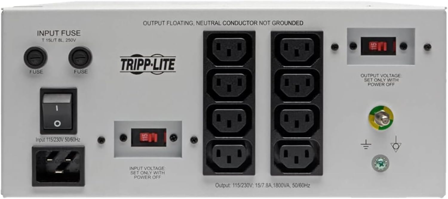 Eaton Tripp Lite Series Isolator Series Dual-Voltage 115/230V 1800W 60601-1 Medical-Grade Isolation Transformer, C20 Inlet