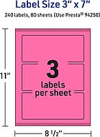 Avery Printable Rectangle Labels, Sure Feed Technology, 3 x 7, Bright Pink, Print-to-the-Edge, Laser/Inkjet Printable