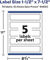 Avery Matte White Removable Rectangle Labels, Sure Feed Technology, Print-to-The-Edge, 1.5 x 7.5