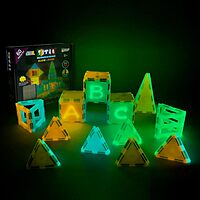 Tytan Tiles Glow in The Dark 60-Piece Magnetic Tiles Building Set, Diverse Multi-Color Shapes, STEM Toy, Cars, Creative Play