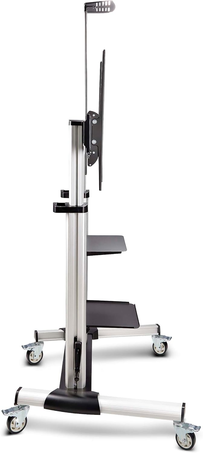 StarTech.com Rolling TV Cart/Stand On Wheels, Up to 100-inch/220lb Flat Screens, Hand Crank Height Adjustable Mobile Trolley