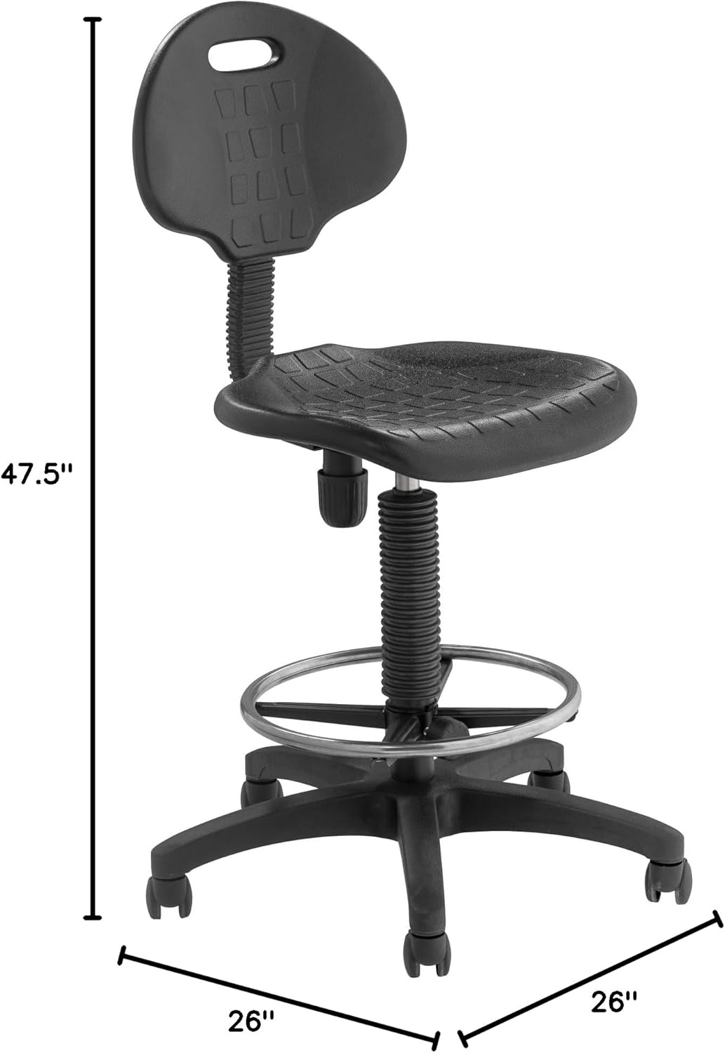 National Public Seating 6700 Series Kangaroo Polyurethane Task Stool, 22 to 32in Seat Height, Black