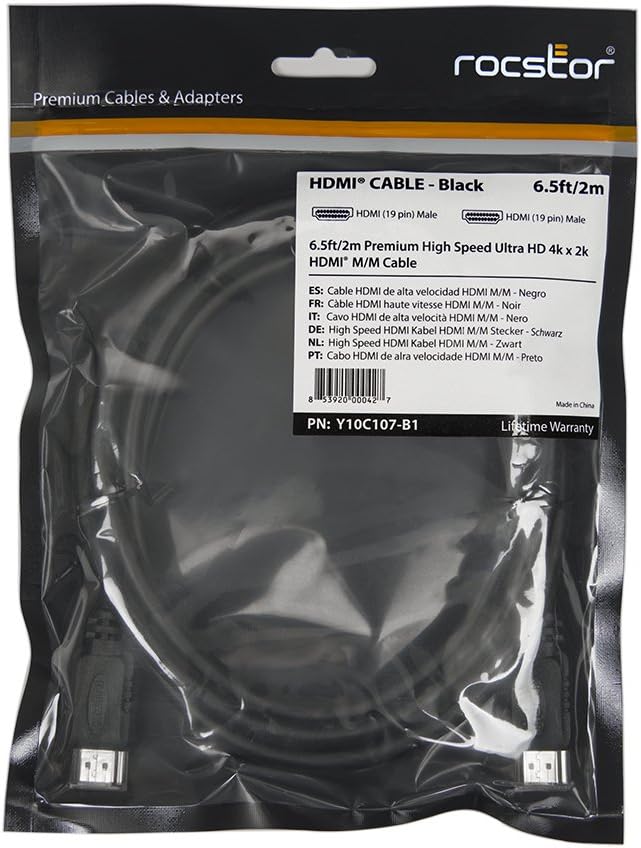 Rocstor Premium High Speed HDMI Cable with Ethernet (Y10C107-B1)