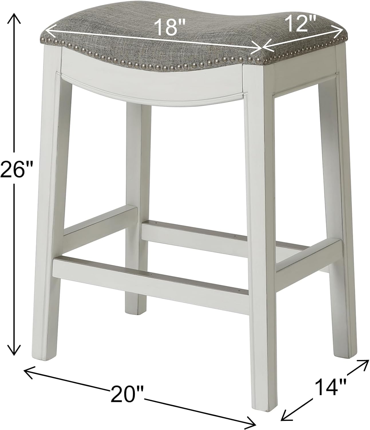 New Ridge Home Goods Zoey 26in. Counter-Height Backless Wood Saddle-Seat Barstool with Nailhead Trim