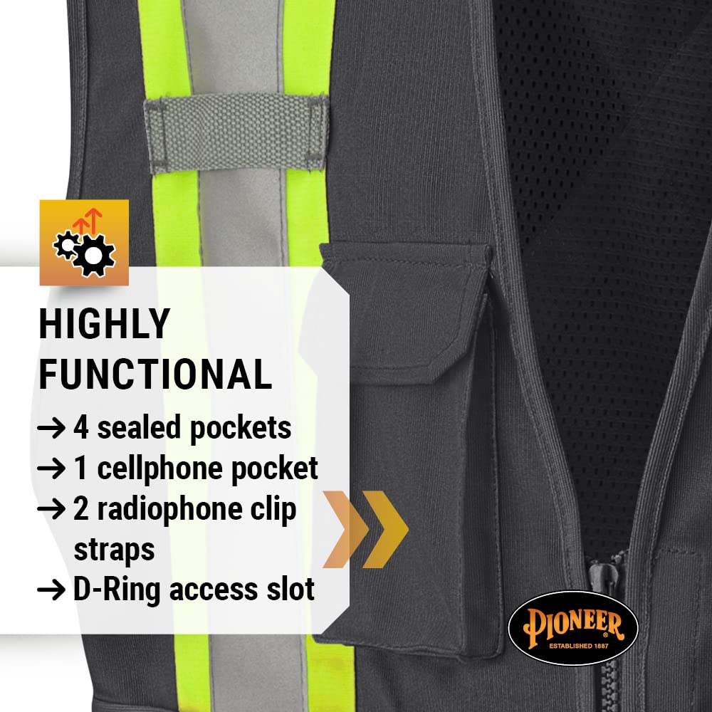 Pioneer Hi Vis Tear-Away Mesh Back Safety Vest - Reflective Tape, 4 Pockets