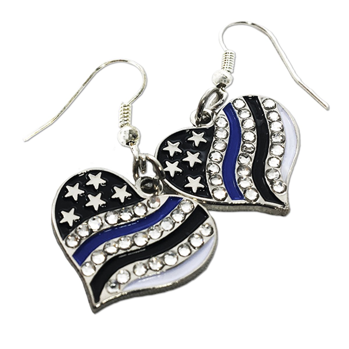 Thin Blue Line Earrings Thin Blue Line Heart, Rhinestone