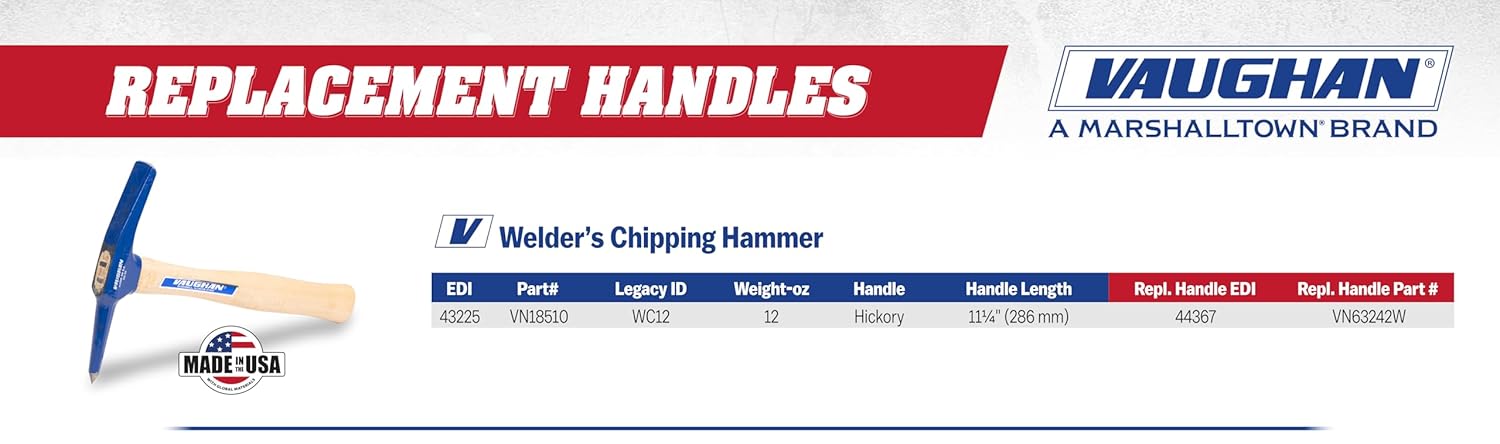 VAUGHAN Chipping Welding Hammer, 12 Ounce, Made in the USA, WC12, VN18510