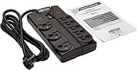 Tripp Lite TLP808B 8 Outlet Surge Protector Power Strip, 8ft Cord Right Angle Plug, Black, Lifetime Insurance