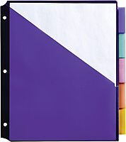 Office Depot® Brand Double Pocket Insertable Plastic Divider, 5-Tab, 9 1/2" x 11 1/4", Assorted Colors