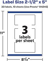 Avery Durable Waterproof Rectangle Labels, Sure Feed Technology, 2.5" x 5", 30 Total, Oil and Tear-Resistant Waterproof Labels, Print-to-The-Edge, Laser/Pigment-Based Inkjet Printable 30 labels