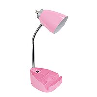 Simple Designs LD1056-PNK Gooseneck Organizer Desk Lamp with Tablet Stand, USB Port, Adjustable Height, Pink