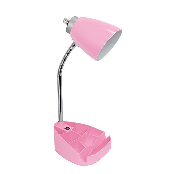 Simple Designs LD1056-PNK Gooseneck Organizer Desk Lamp with Tablet Stand, USB Port, Adjustable Height, Pink