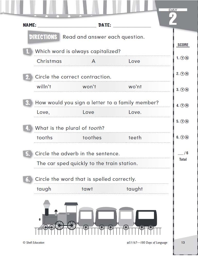 Shell Education 180 Days of Language for Second Grade (180 Days of Practice)