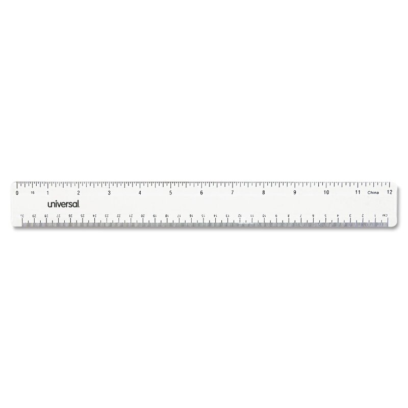 Universal Clear Plastic Ruler, Standard/Metric, 12" Long, Clear