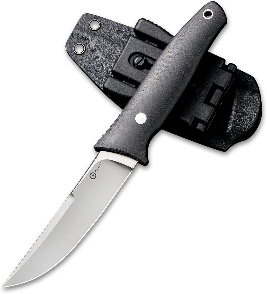 CIVIVI Tamashii Fixed Blade Knife with 4.07’’ D2 Blade G10 Handle, Kydex Sheath, T-clip for EDC Outdoor Carry C19046-1 Black