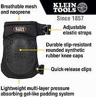 Klein Tools 60344 Knee Pads, Hinged Gel Knee Pads with Slip Resistant Rubber Caps, Quick-Release Clips and Adjustable Straps