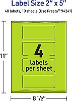 Avery Printable Rectangle Labels, Sure Feed Technology, 2" x 5", Bright Green