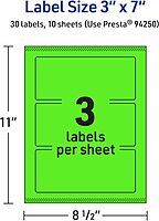 Avery Printable Rectangle Labels, Sure Feed Technology, 3" x 7", Neon Green, Print-to-The-Edge, Laser/Inkjet Printable