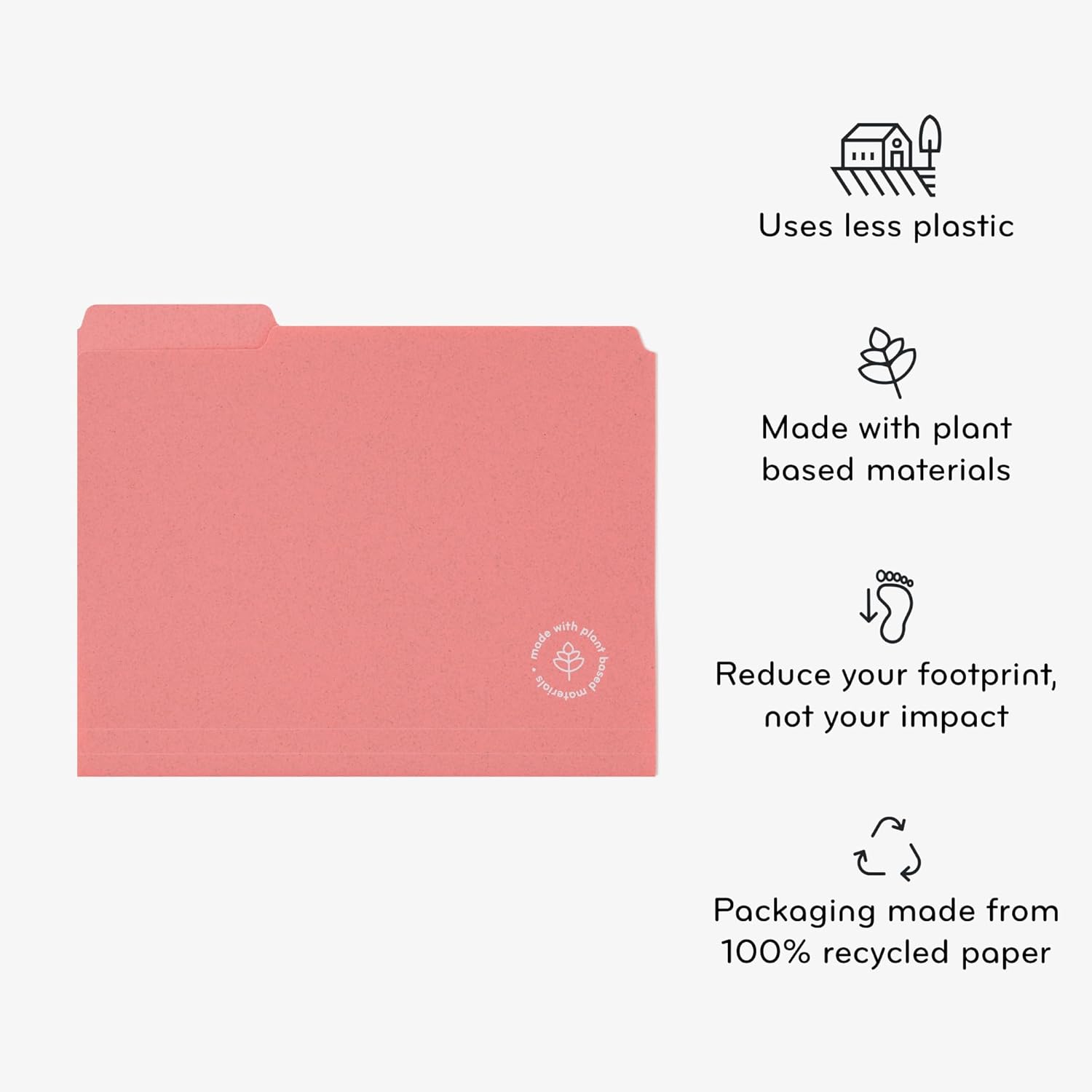 U Brands U-Eco Poly File Folders, Set of 24, Assorted Brights, 1/3-Cut Tabs, 100% Recycled Paper Labels (6597U01-12)