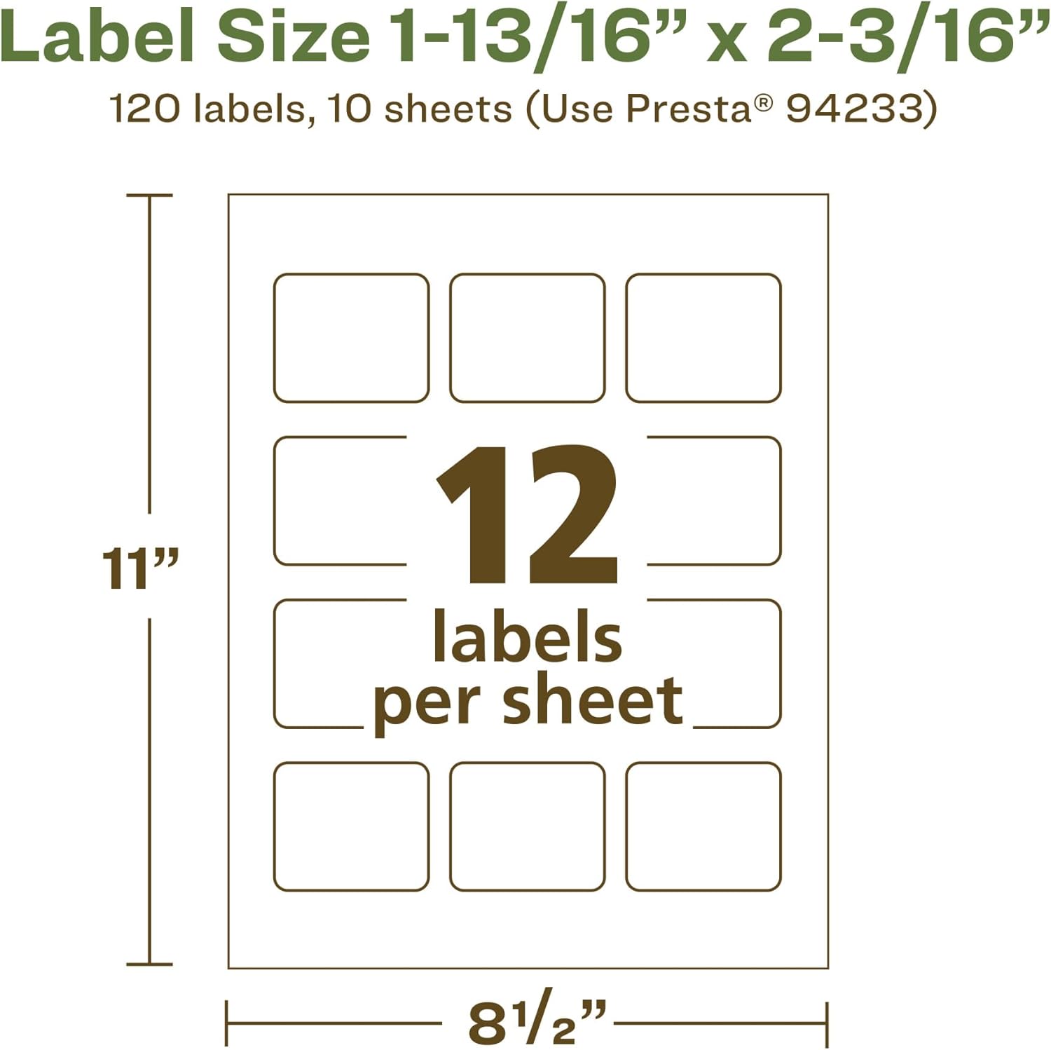 Avery EcoFriendly Matte White Recycled Rectangle Labels, 1-13/16" x 2-3/16", Print-to-The-Edge, Matte White Labels