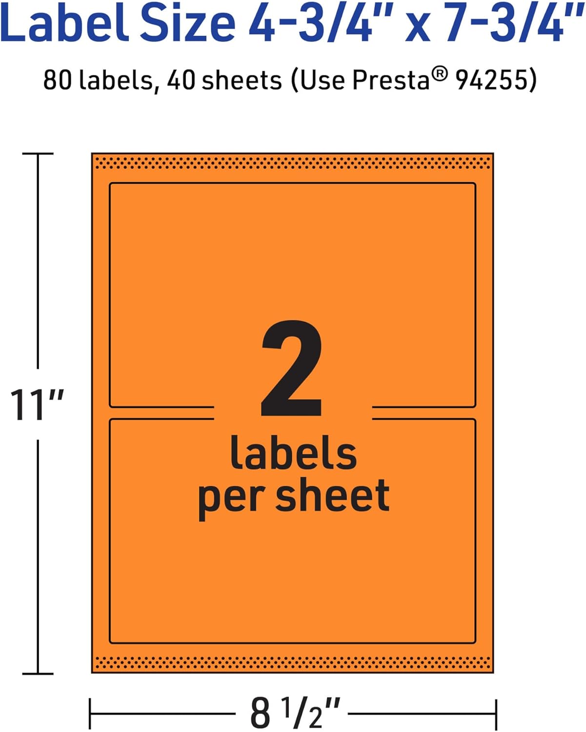 Avery Printable Rectangle Labels, Sure Feed Technology, 4.75 x 7.75, Bright Orange, Print-to-The-Edge, Laser/Inkjet Printable