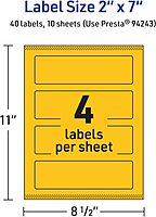 Avery Printable Rectangle Labels, Sure Feed Technology, 2" x 7", Bright Yellow Labels, Print-to-The-Edge