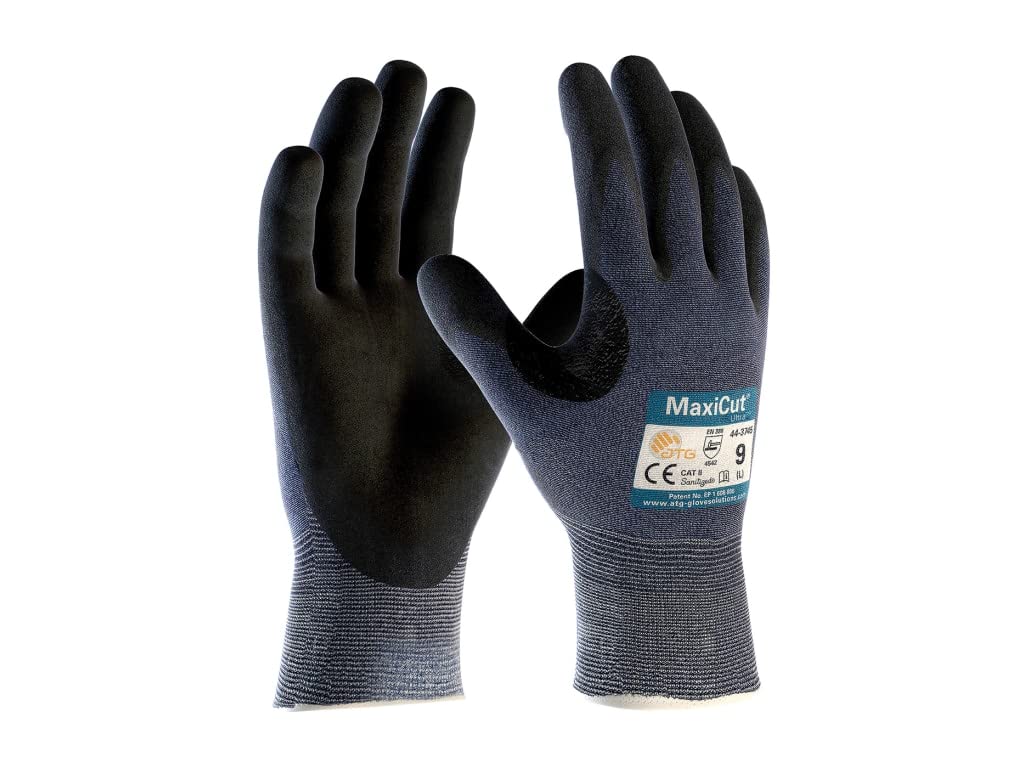 Cut, Puncture & Abrasion-Resistant Gloves: ATG 44-3745, Size Large, ANSI Cut A3, ANSI Puncture 2, Nitrile, Engineered Yarn